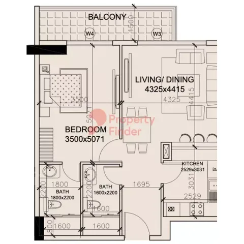 Floor plan, 1 Bed, 825 sq ft