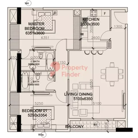 Floor plan, 2 Beds, 1,288 sq ft