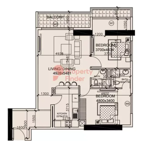 Floor plan, 2 Beds, 1,155 sq ft