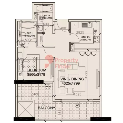 Floor plan, 1 Bed, 852 sq ft