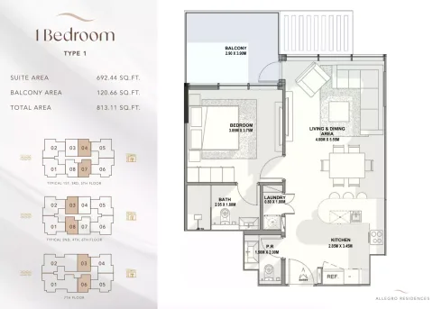 Floor plan, 1 Bed, 813 sq ft