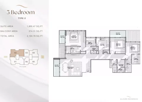 Floor plan, 3 Beds, 2,104 sq ft