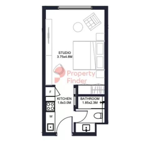 Floor plan, Studio, 345 sq ft