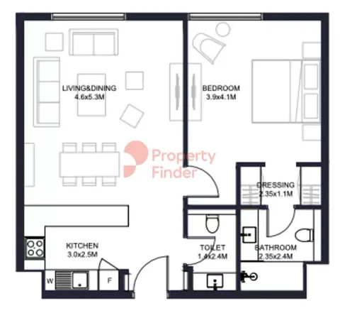Floor plan, 1 Bed, 776 sq ft