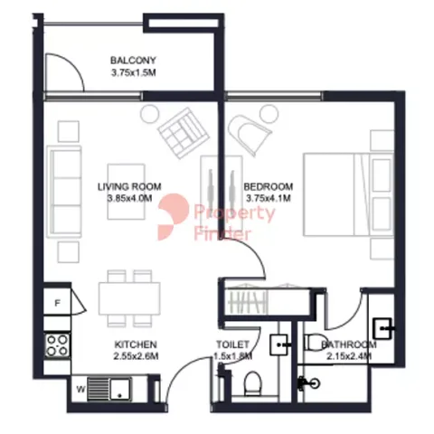 Floor plan, 1 Bed, 648 sq ft