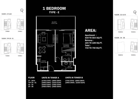Floor plan, 1 Bed, 740 sq ft