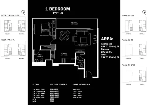 Floor plan, 1 Bed, 758 sq ft