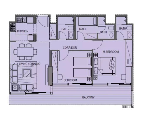 Floor plan, 2 Beds, 1,105 sq ft