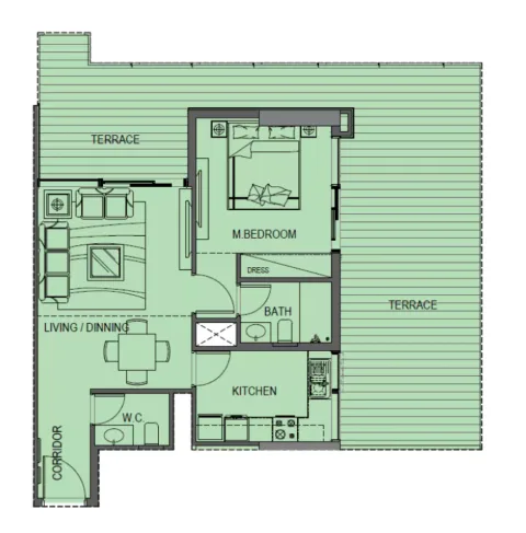 Floor plan, 1 Bed, 650 sq ft