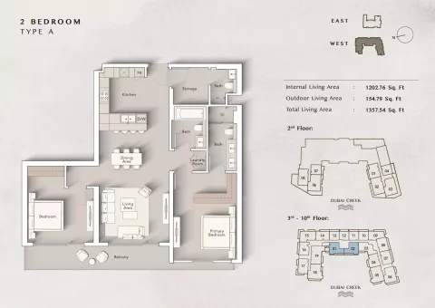 Floor plan, 2 Beds, 1,357 sq ft