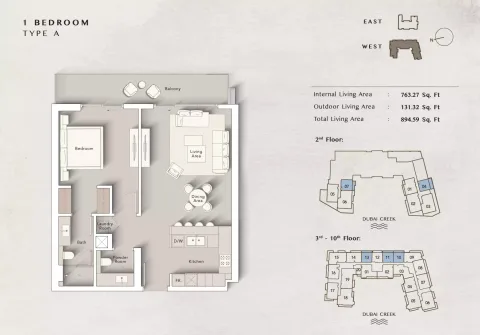 Floor plan, 1 Bed, 894 sq ft