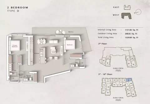Floor plan, 2 Beds, 1,329 sq ft