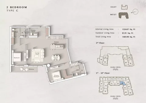 Floor plan, 2 Beds, 1,405 sq ft