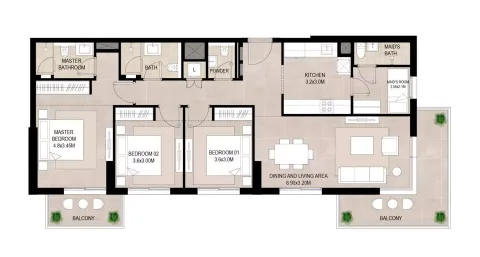 Floor plan, 3 Beds, 1,411 sq ft