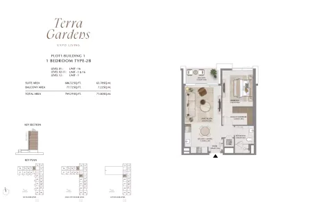Floor plan, 1 Bed, 764 sq ft