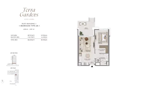 Floor plan, 1 Bed, 866 sq ft