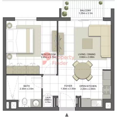 Floor plan, 1 Bed, 629 sq ft