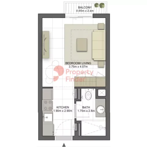 Floor plan, Studio, 336 sq ft