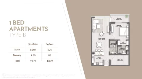 Floor plan, 1 Bed, 1,009 sq ft