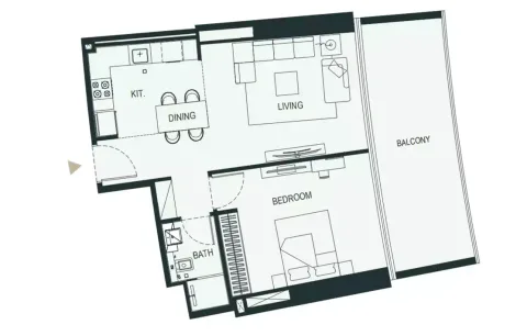 Floor plan, 1 Bed, 888 sq ft