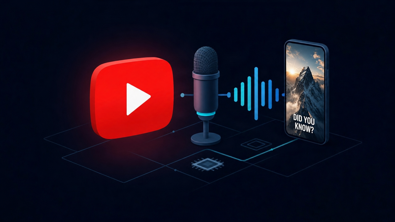 How to start a faceless YouTube channel — an AI video pipeline with play button, microphone, waveform and captions
