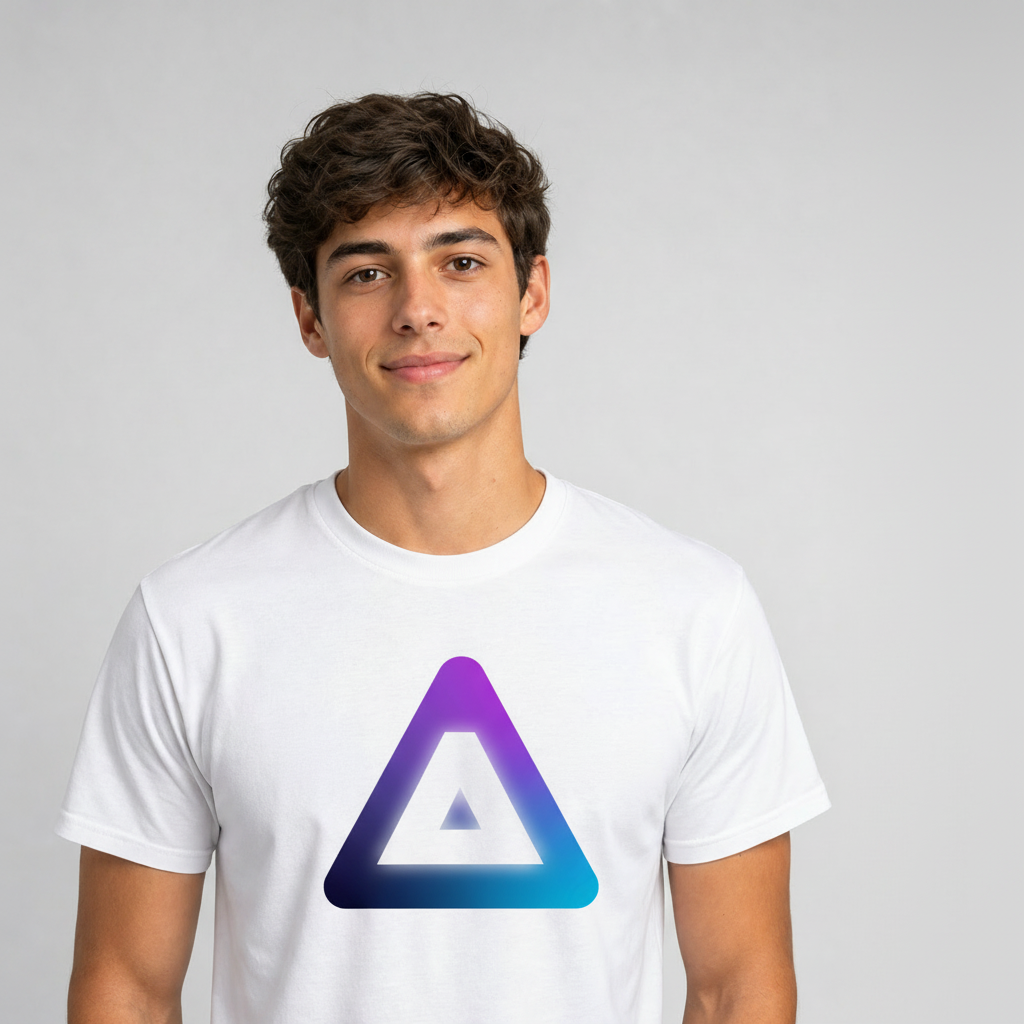 A man wearing a t-shirt with a printed logo, before AI logo removal from the video