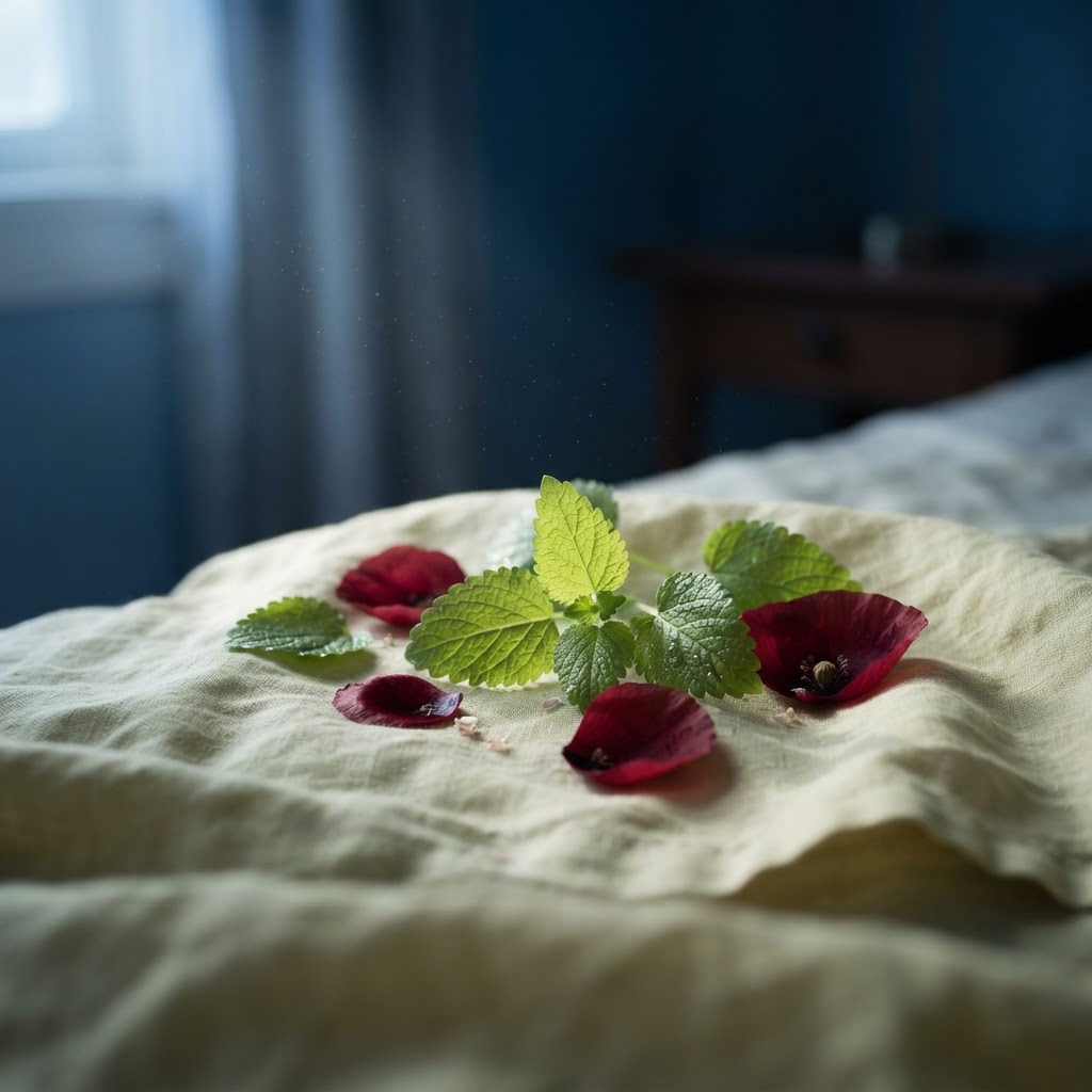 Feuilles de mélisse et pétales de coquelicot
