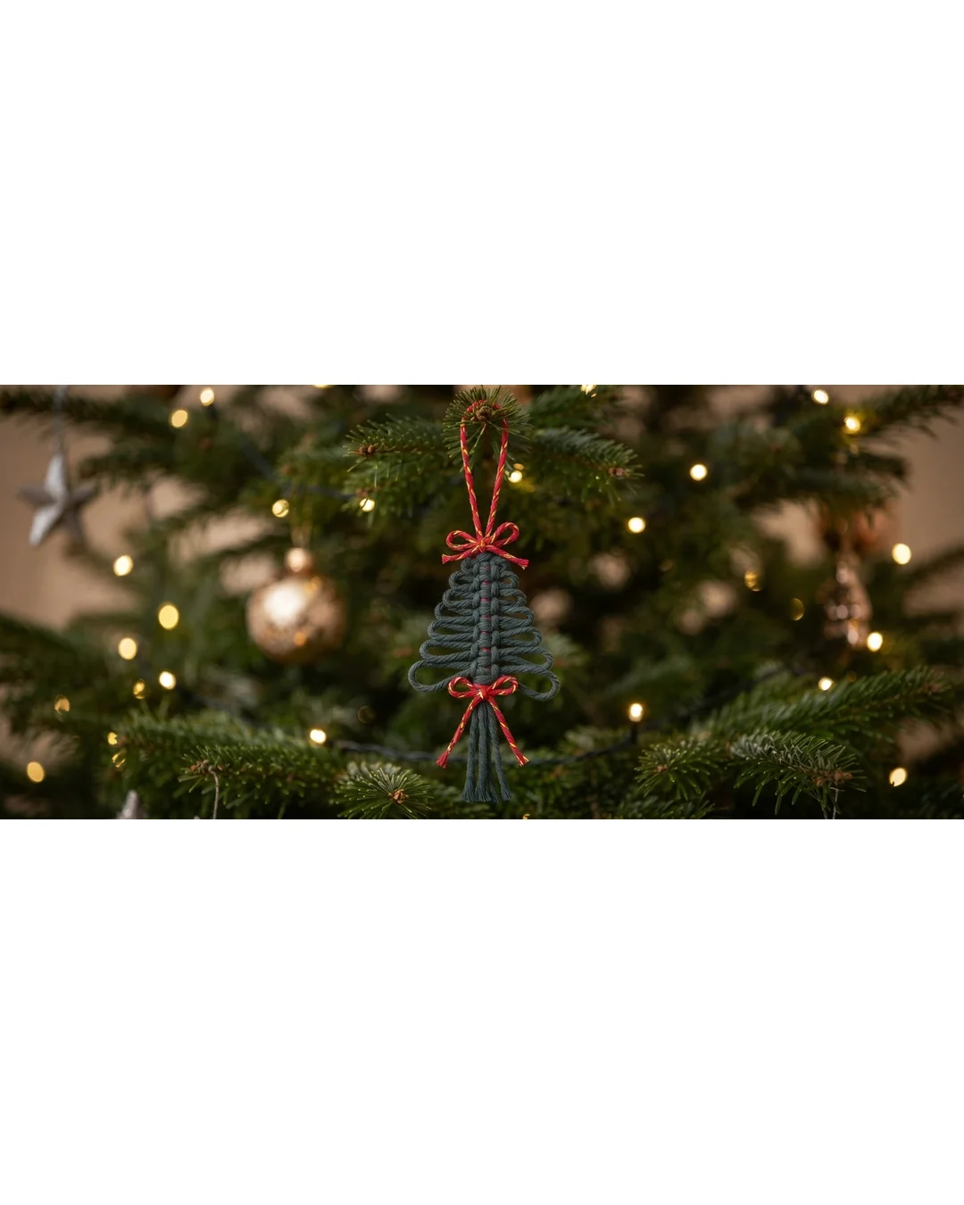 Sapin macramé vert et or