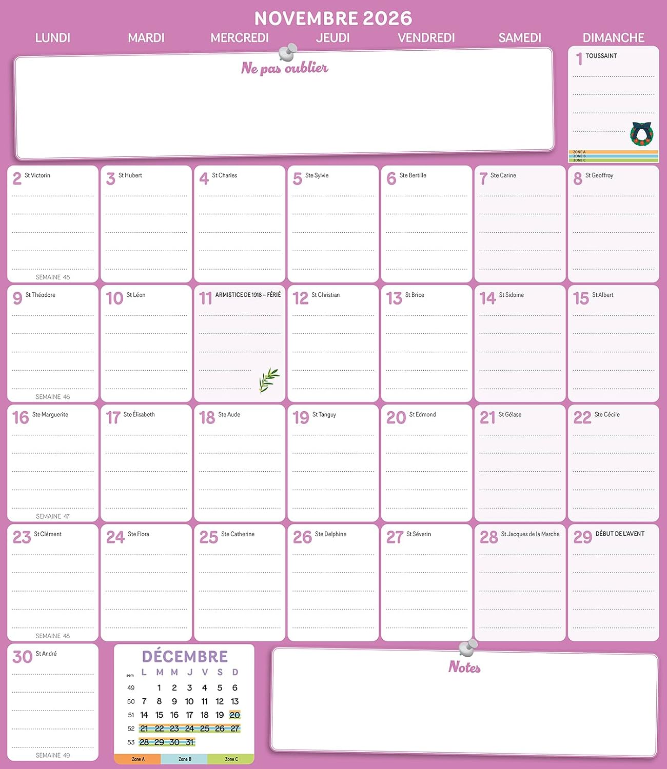 Frigobloc Mensuel 2027 - Calendrier organiseur familial (de sept. 2026 à déc. 2027)
