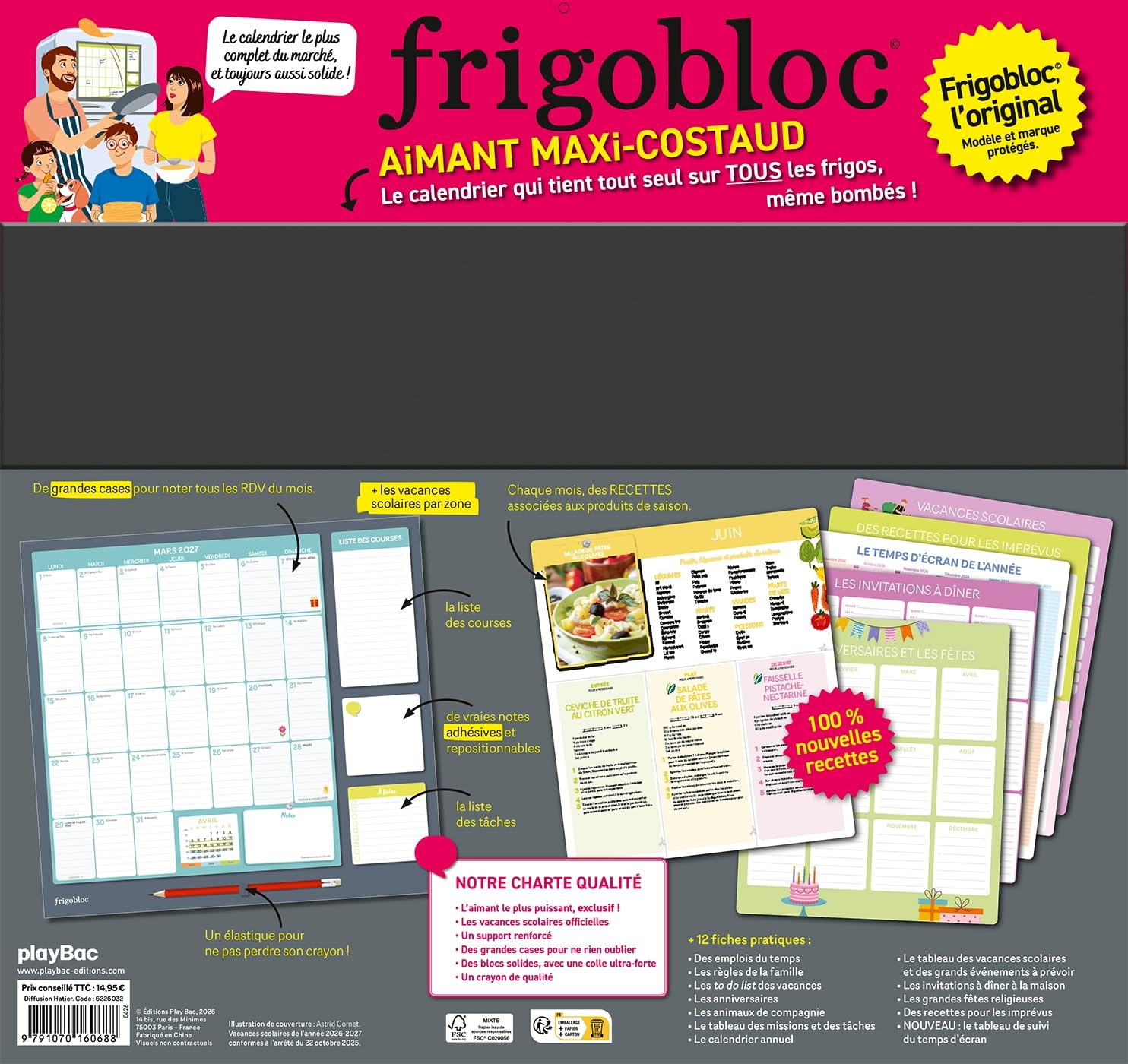 Frigobloc Mensuel 2027 - Calendrier organiseur familial (de sept. 2026 à déc. 2027)