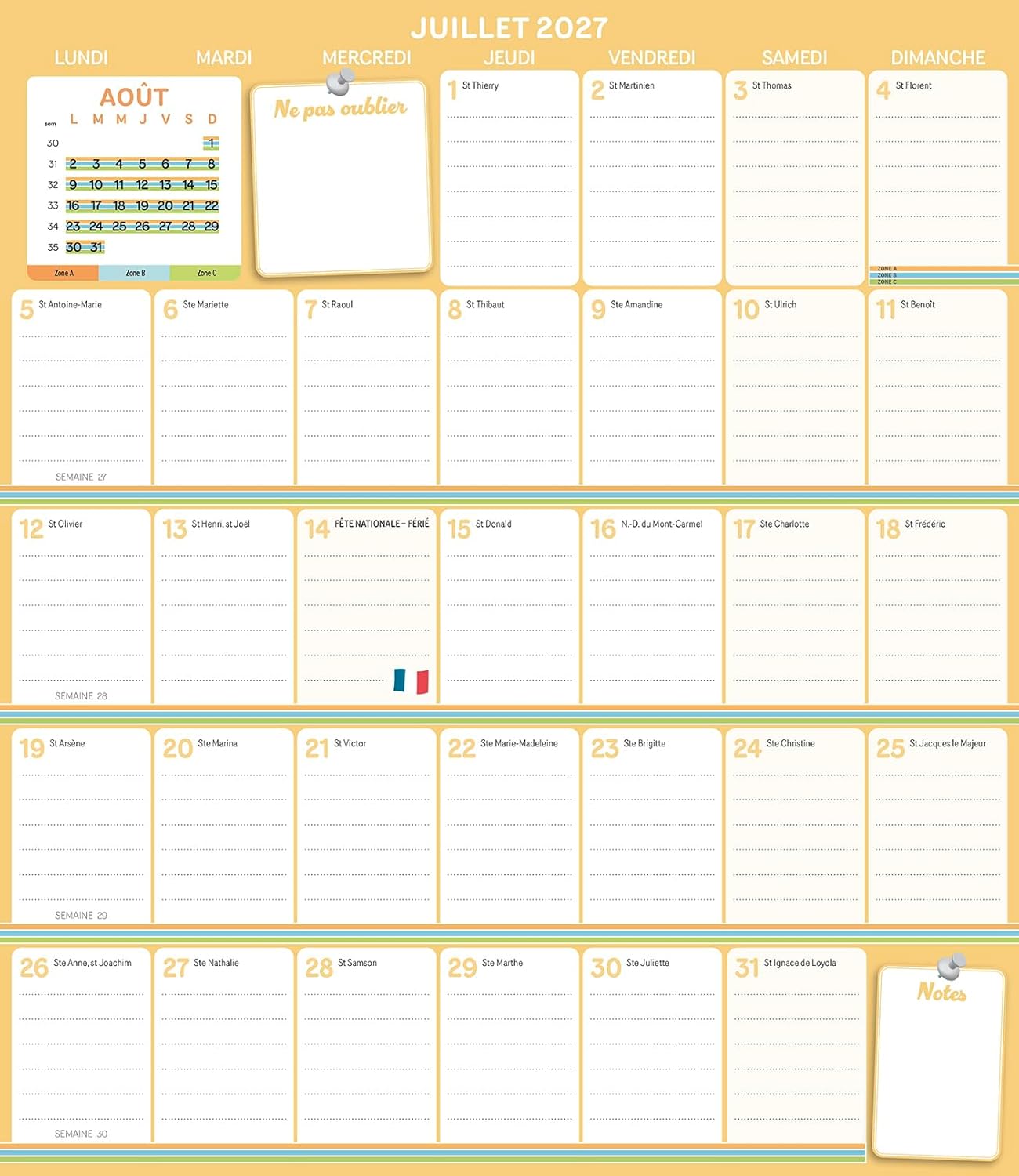 Frigobloc Mensuel 2027 - Calendrier organiseur familial (de sept. 2026 à déc. 2027)