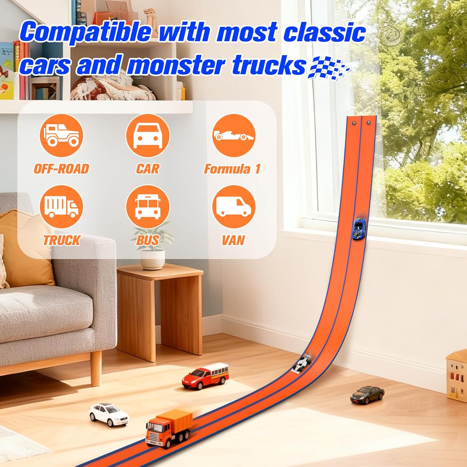 ACELIFE Circuit de Voiture Flexible 4,5m - Double Piste de Course avec 6 Voitures