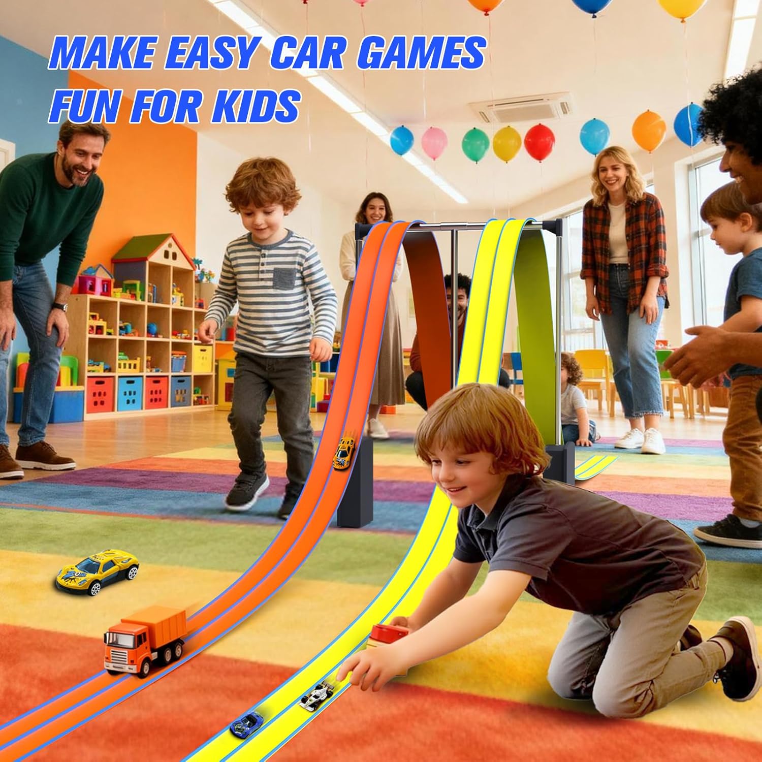 ACELIFE Circuit de Voiture Flexible 4,5m - Double Piste de Course avec 6 Voitures