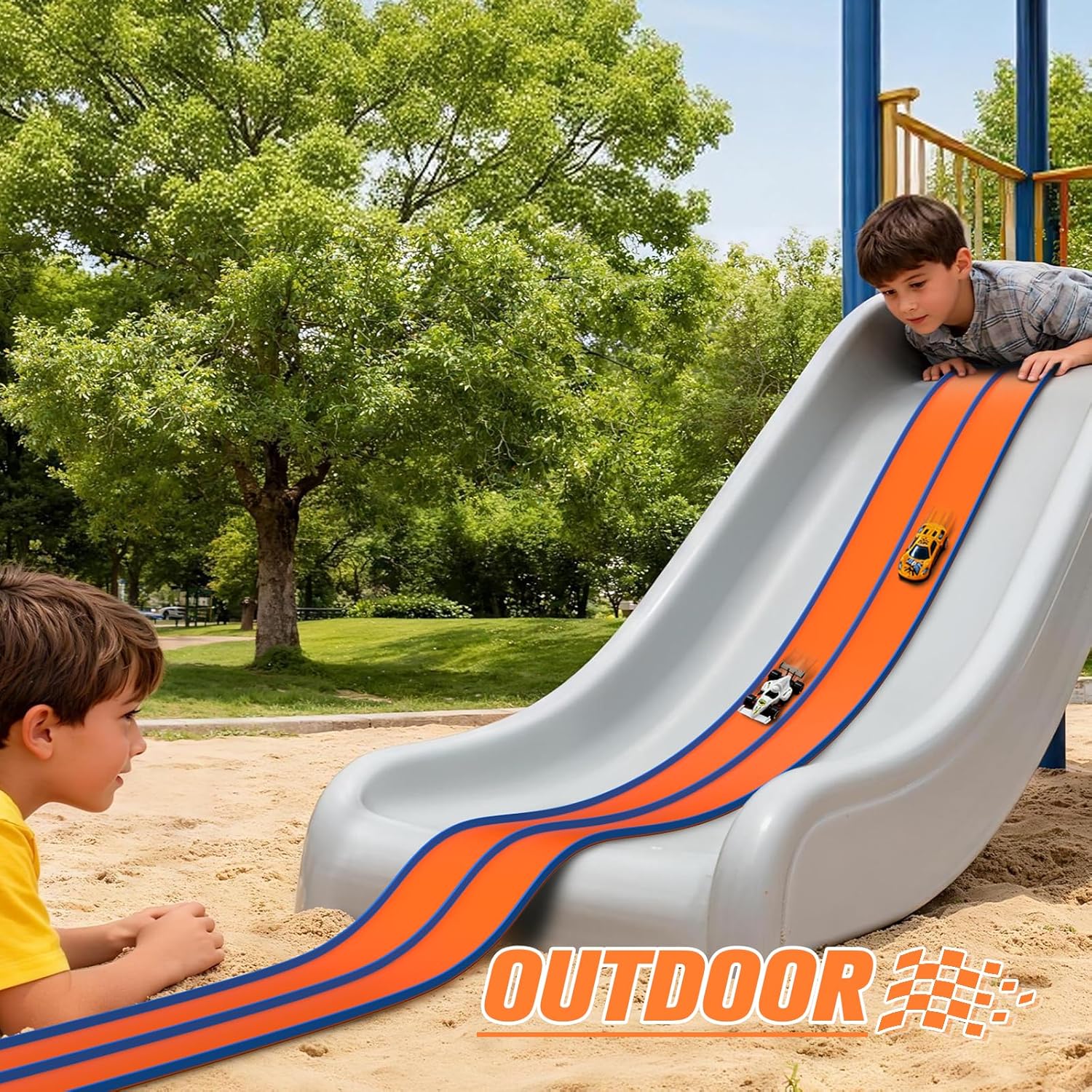ACELIFE Circuit de Voiture Flexible 4,5m - Double Piste de Course avec 6 Voitures