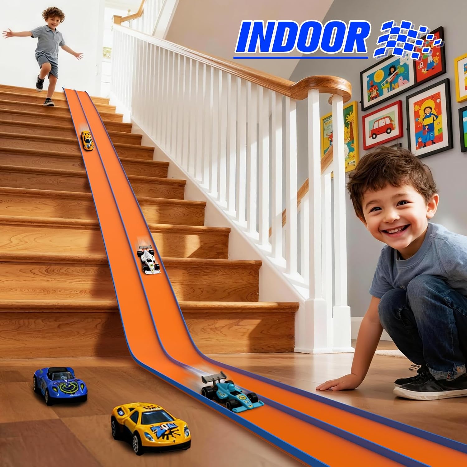 ACELIFE Circuit de Voiture Flexible 4,5m - Double Piste de Course avec 6 Voitures