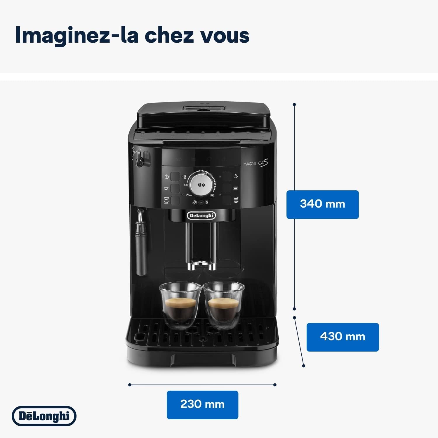 De'Longhi Magnifica S - Automatic Coffee Machine 2 Drinks Black | Coffee Bean Machine, Manual Milk Frother, Espresso and Cappuccino, 2 Cup Function, Button Cont