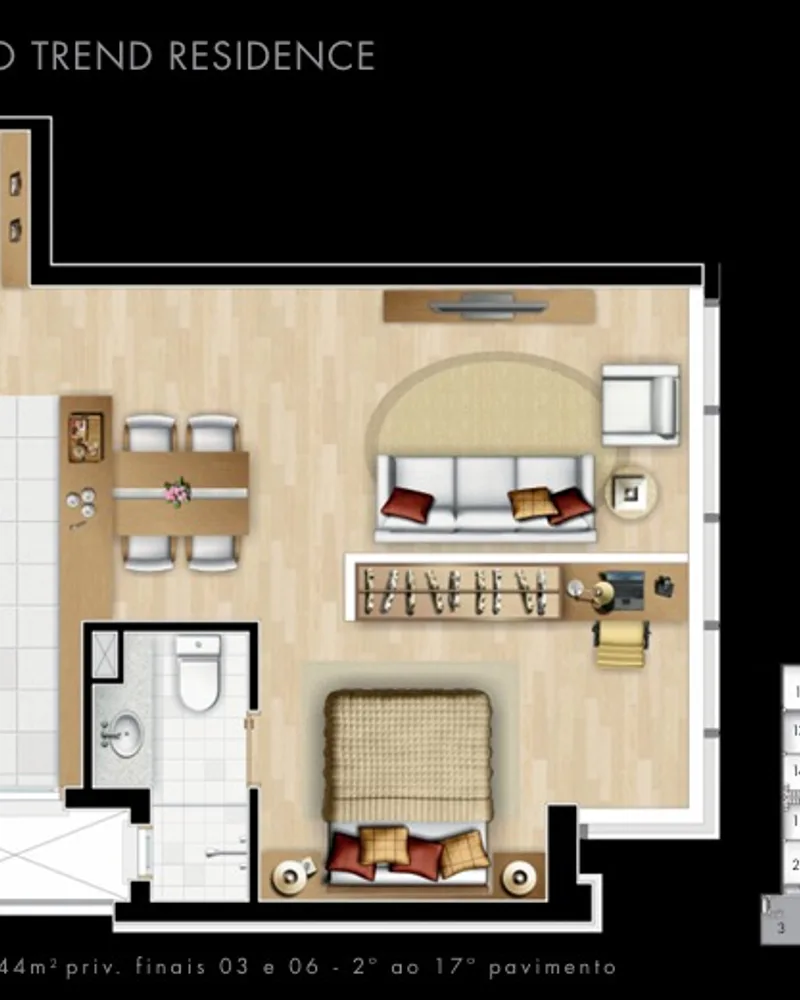 Studio Mobiliado no Trend City Center Residencial