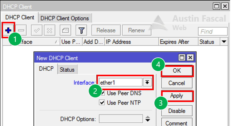 Gambar 3. Buat DHCP Client baru.