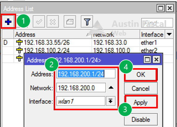 Gambar 8. Buat Address pada interface wlan.