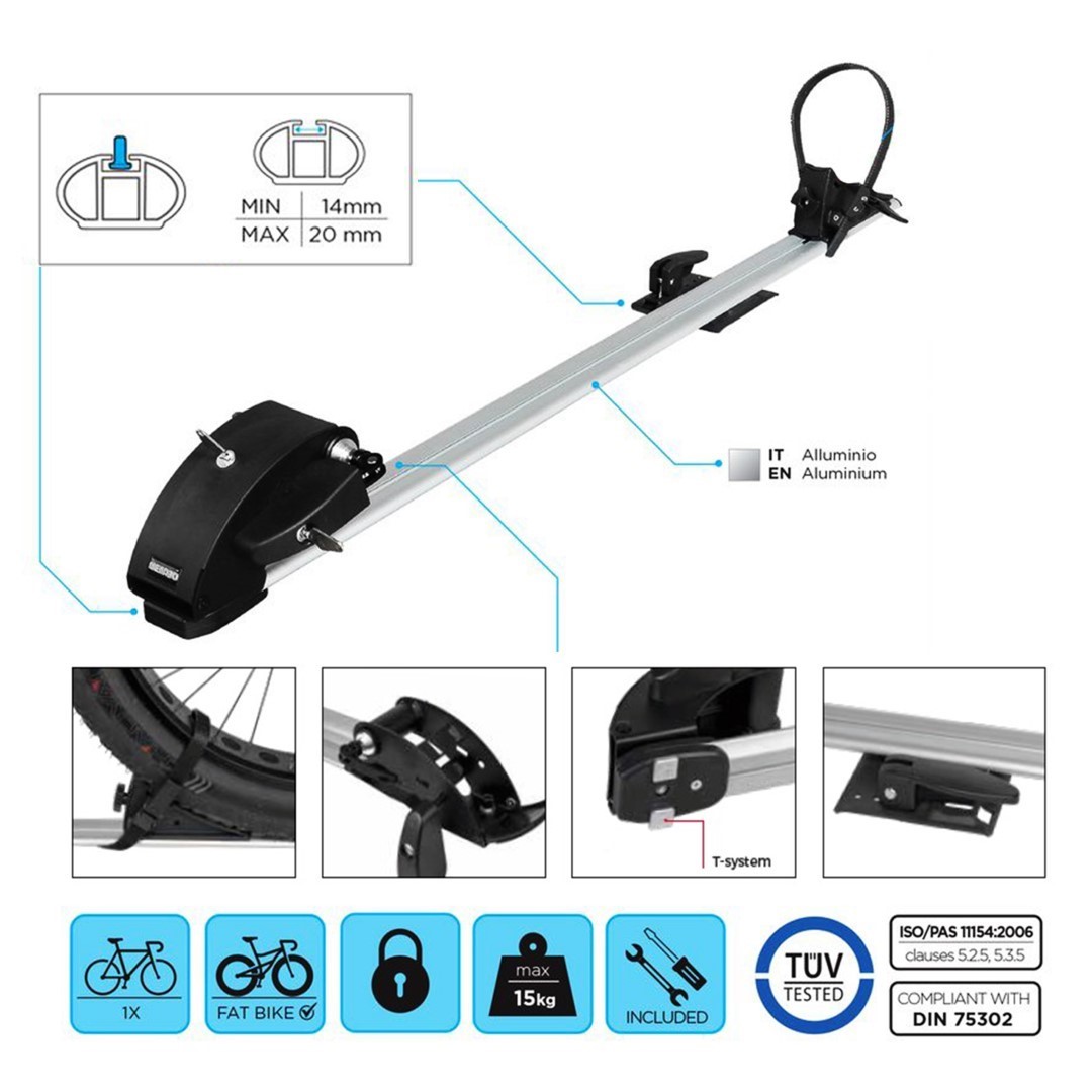 Βάση Ποδηλάτου Οροφής MENABO PRO TOUR Για 1 Ποδήλατο / 1 CARBON / FAT BIKE (Με Διπλό Αντικλεπτικό Σύστημα)
