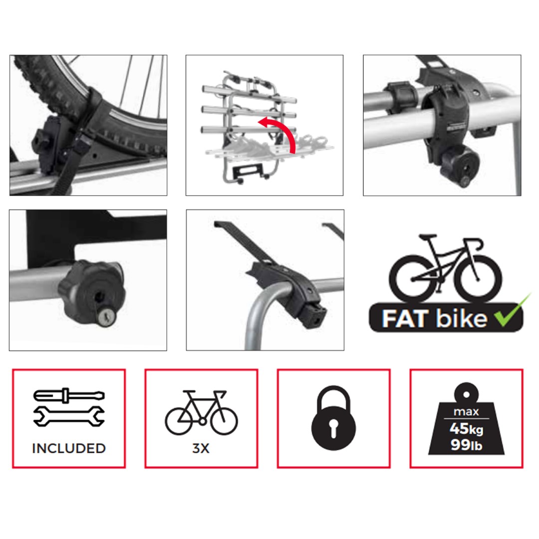 Βάση Ποδηλάτου Πορτ Μπαγκάζ MENABO SHADOW CADDY Για 3 Ποδήλατα Για VW CADDY