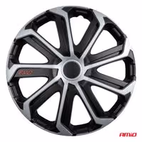Amio - Σετ Τάσια Τροχών 15'' ιντσών, Μοντέλο EVO, Χρώμα Μαύρο / Ασημί – Σετ 4 τεμαχίων σε Κουτί (9757/AM)