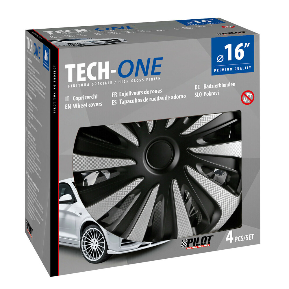 Lampa - Σετ Τάσια Αυτοκινήτου 16’’ Kojin Carbon TECH-ONE από υλικό ABS Ασημί / Μαύρο - 4 TEM (L3148.0)