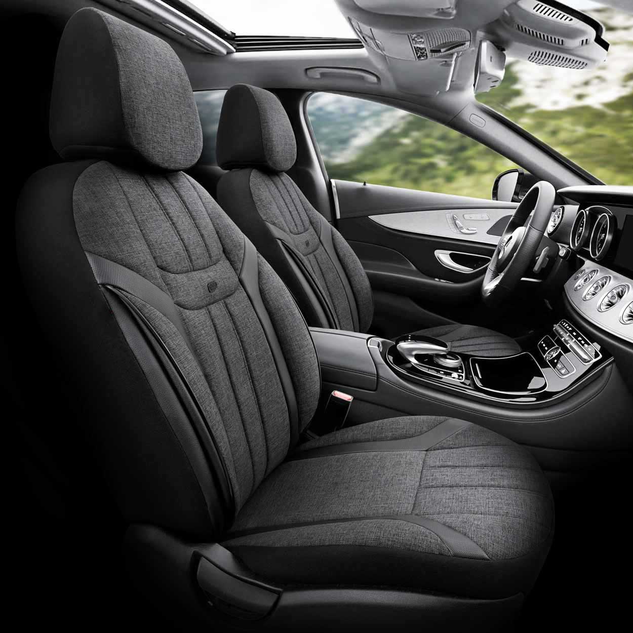 Amio - ΚΑΛΥΜΜΑΤΑ ΚΑΘΙΣΜΑΤΩΝ OTOM SWAN 501 BLACK ΜΑΥΡΟ/ΓΚΡΙ ΣΚΟΥΡΟ ΛΙΝΟ & ΔΕΡΜΑΤΙΝΗ SET - 1 σετ. (OT86751/AM)