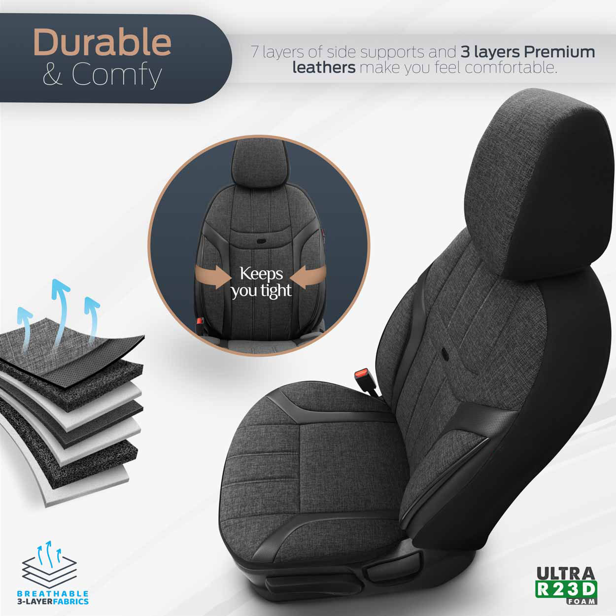 Amio - ΚΑΛΥΜΜΑΤΑ ΚΑΘΙΣΜΑΤΩΝ OTOM SWAN 501 BLACK ΜΑΥΡΟ/ΓΚΡΙ ΣΚΟΥΡΟ ΛΙΝΟ & ΔΕΡΜΑΤΙΝΗ SET - 1 σετ. (OT86751/AM)