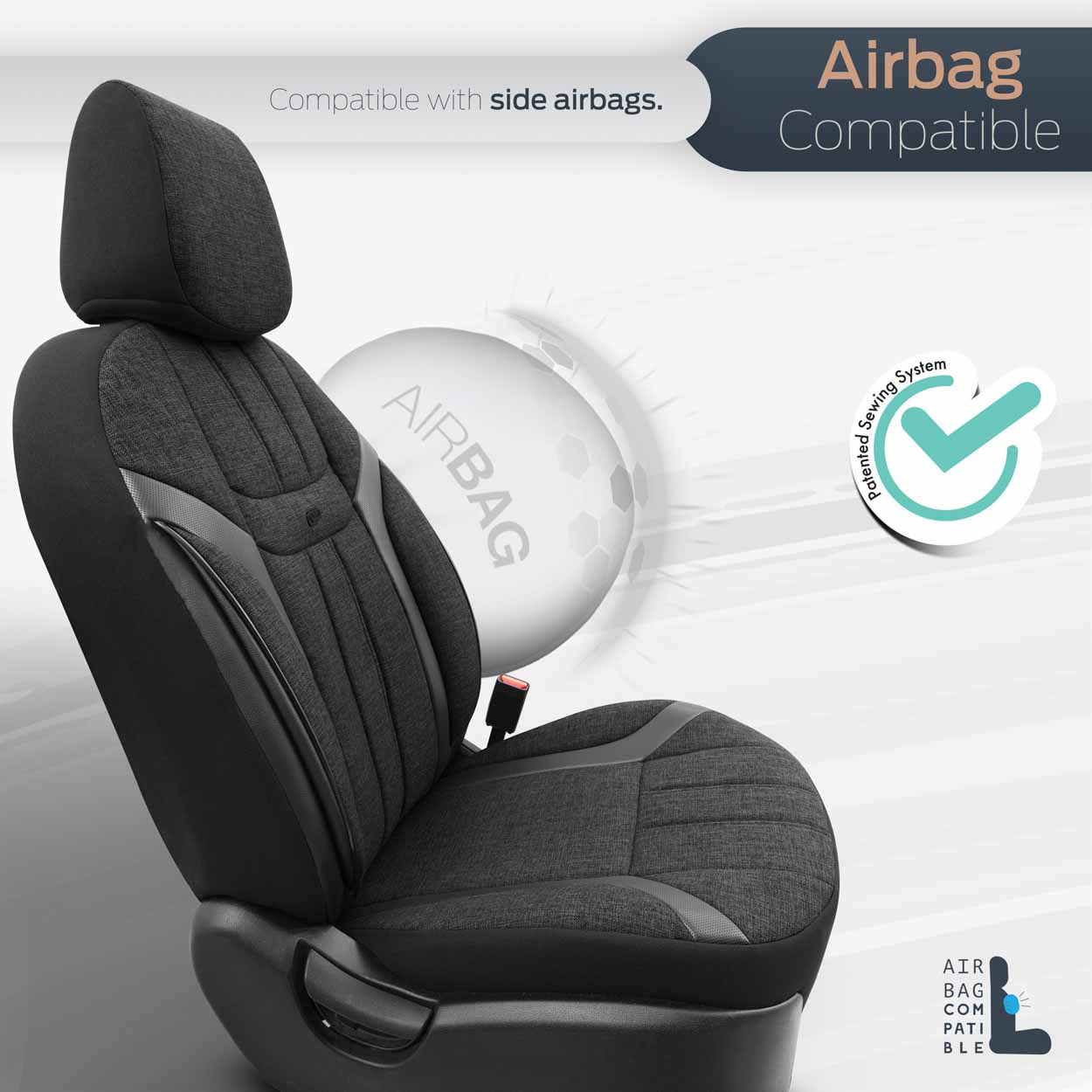 Amio - ΚΑΛΥΜΜΑΤΑ ΚΑΘΙΣΜΑΤΩΝ OTOM SWAN 501 BLACK ΜΑΥΡΟ/ΓΚΡΙ ΣΚΟΥΡΟ ΛΙΝΟ & ΔΕΡΜΑΤΙΝΗ SET - 1 σετ. (OT86751/AM)