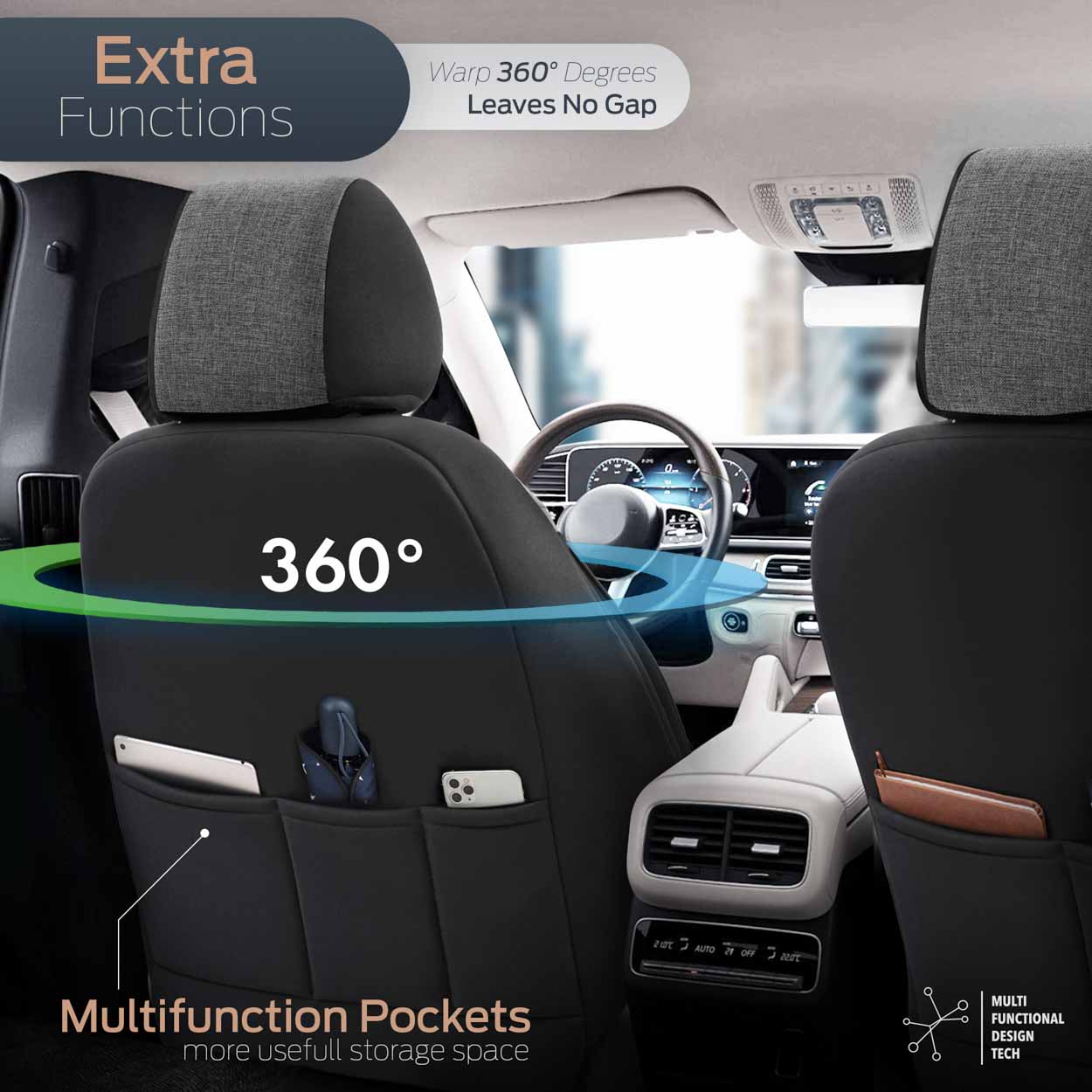 Amio - ΚΑΛΥΜΜΑΤΑ ΚΑΘΙΣΜΑΤΩΝ OTOM SWAN 501 BLACK ΜΑΥΡΟ/ΓΚΡΙ ΣΚΟΥΡΟ ΛΙΝΟ & ΔΕΡΜΑΤΙΝΗ SET - 1 σετ. (OT86751/AM)