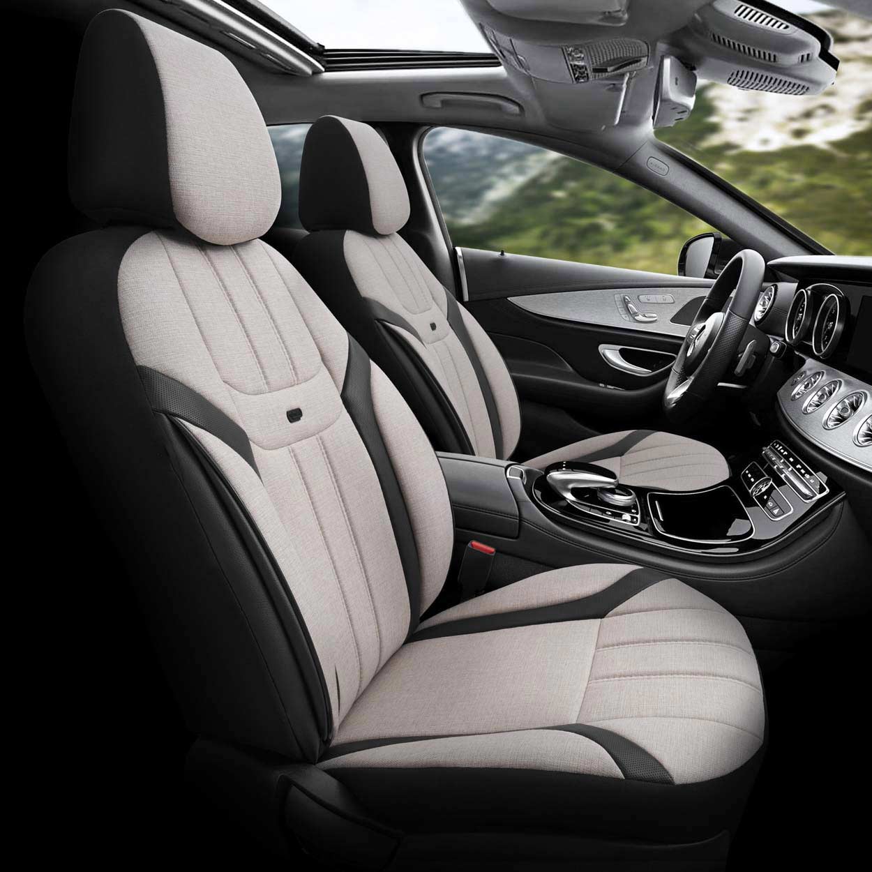 Amio - ΚΑΛΥΜΜΑΤΑ ΚΑΘΙΣΜΑΤΩΝ OTOM SWAN 503 BEIGE ΜΑΥΡΟ/ΜΠΕΖ ΛΙΝΟ & ΔΕΡΜΑΤΙΝΗ SET - 1 σετ. (OT86753/AM)