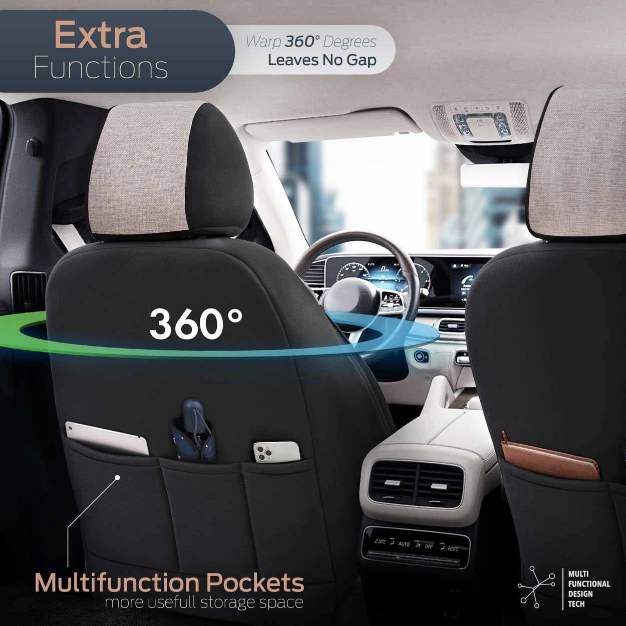 Amio - ΚΑΛΥΜΜΑΤΑ ΚΑΘΙΣΜΑΤΩΝ OTOM SWAN 503 BEIGE ΜΑΥΡΟ/ΜΠΕΖ ΛΙΝΟ & ΔΕΡΜΑΤΙΝΗ SET - 1 σετ. (OT86753/AM)