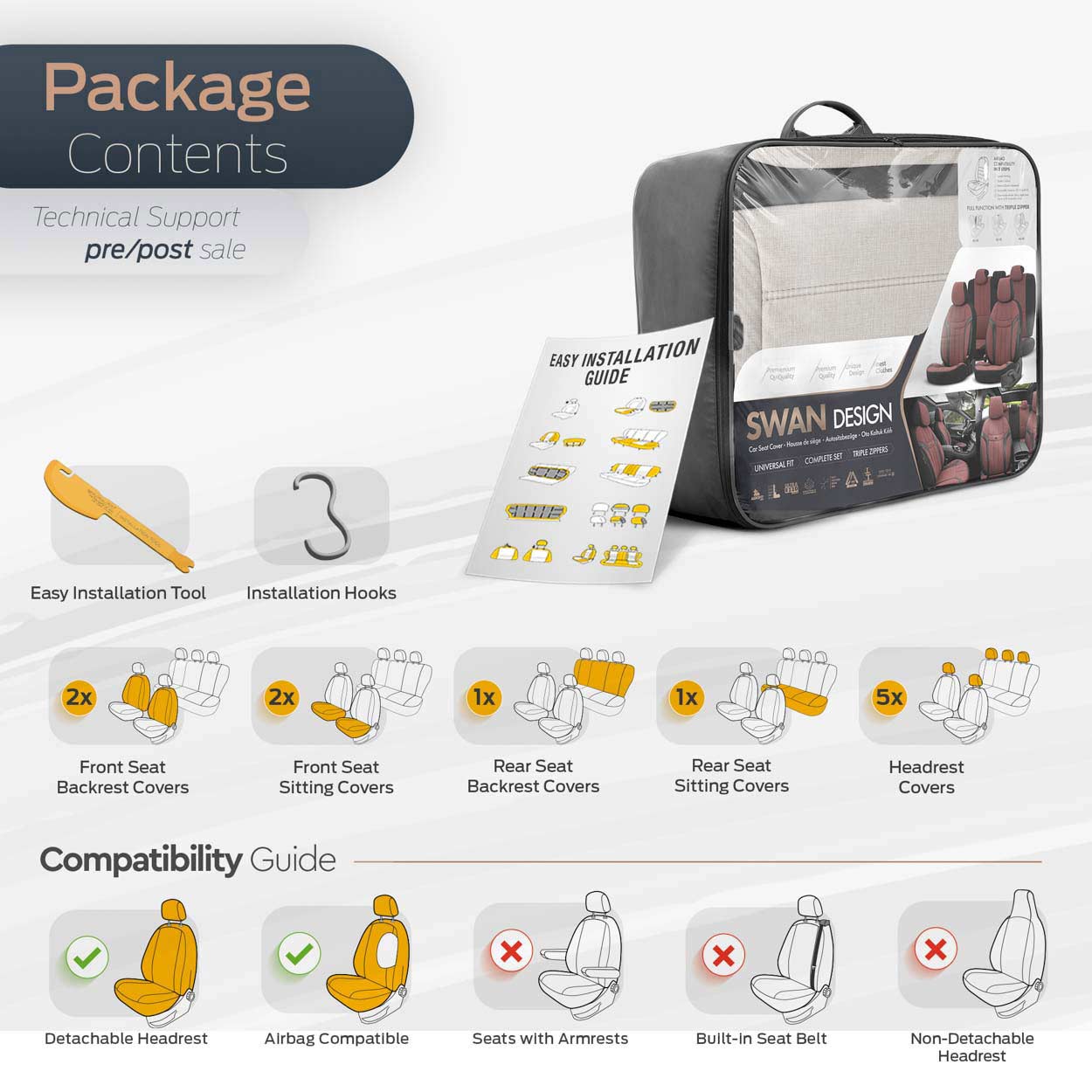 Amio - ΚΑΛΥΜΜΑΤΑ ΚΑΘΙΣΜΑΤΩΝ OTOM SWAN 503 BEIGE ΜΑΥΡΟ/ΜΠΕΖ ΛΙΝΟ & ΔΕΡΜΑΤΙΝΗ SET - 1 σετ. (OT86753/AM)